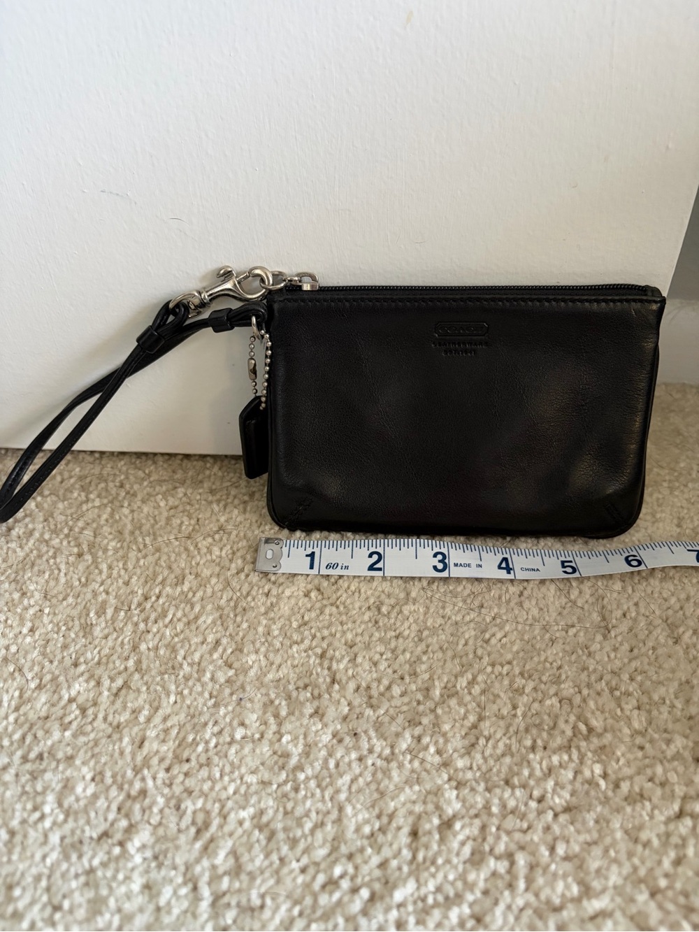 Coach Black Leather Zip Wristlet with Strap
